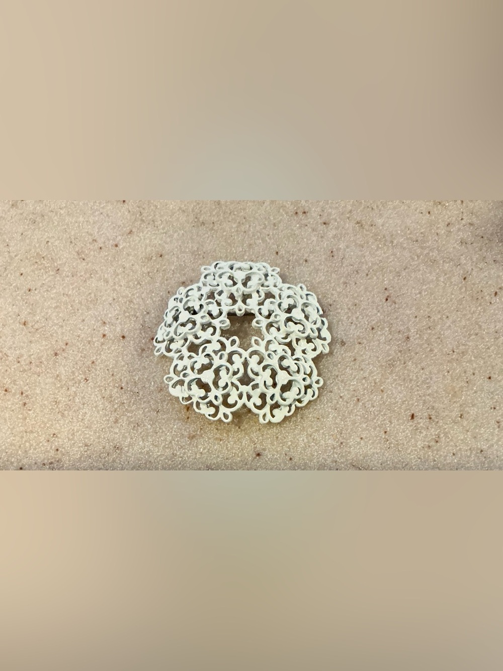 Delicate White Filigree Round Brooch